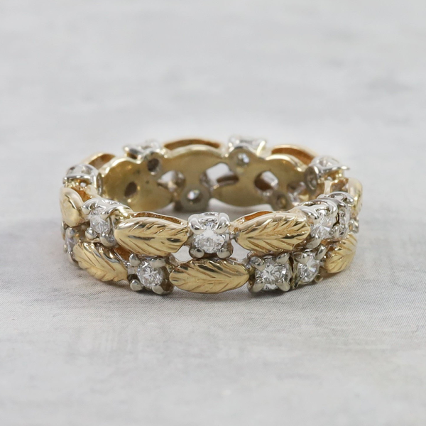 Inel Frunze cu Diamante din Aur Galben 18k