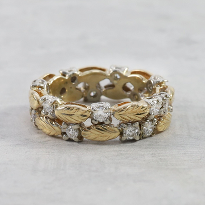 Inel Frunze cu Diamante din Aur Galben 18k