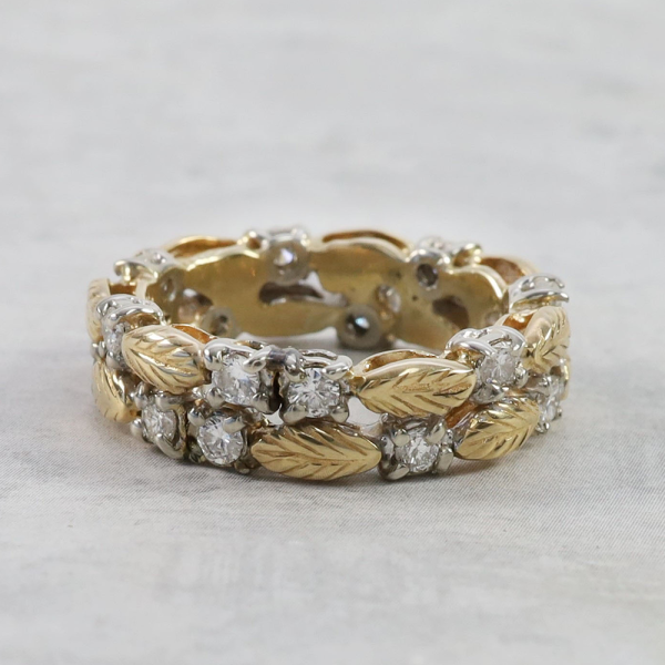 Inel Frunze cu Diamante din Aur Galben 18k