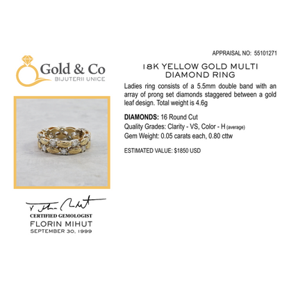 Inel Frunze cu Diamante din Aur Galben 18k