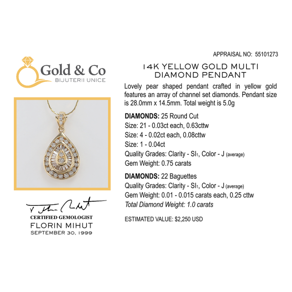 Pandantiv cu Diamante din Aur Galben 14k
