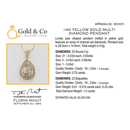 Pandantiv cu Diamante din Aur Galben 14k