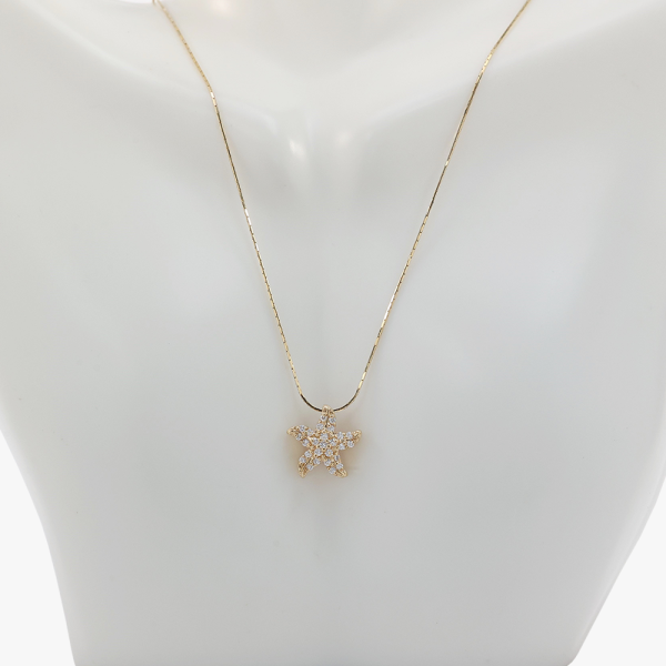 Colier & Pandantiv Stea de Mare cu Diamante din Aur Galben 14k