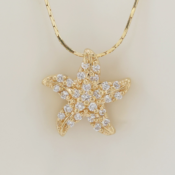 Colier & Pandantiv Stea de Mare cu Diamante din Aur Galben 14k