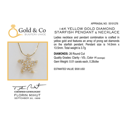Colier & Pandantiv Stea de Mare cu Diamante din Aur Galben 14k