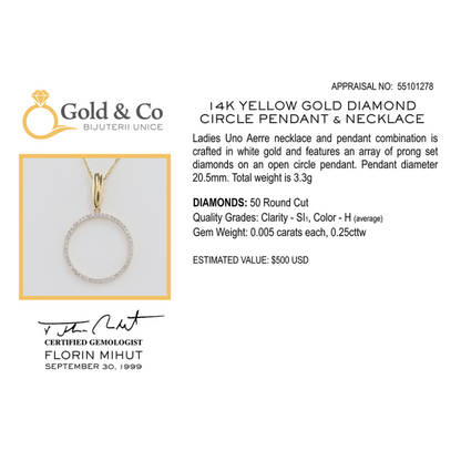 Colier & Pandantiv cu Cerc de Diamante din Aur Galben 14k