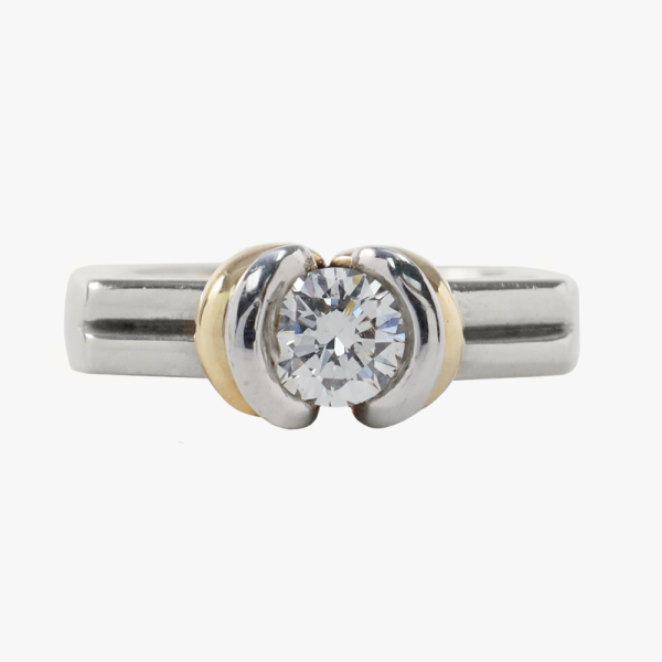 Inel cu Diamant Solitar din Aur Alb Și Galben 14k