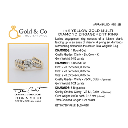 Inel Logodnă cu Diamante din Aur Galben 14k