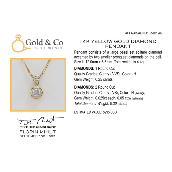 Colier & Pandantiv cu Diamante din Aur Galben 14k