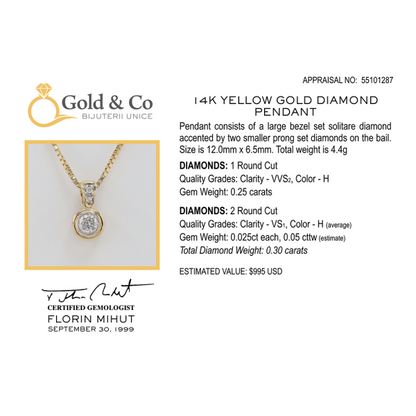 Colier & Pandantiv cu Diamante din Aur Galben 14k
