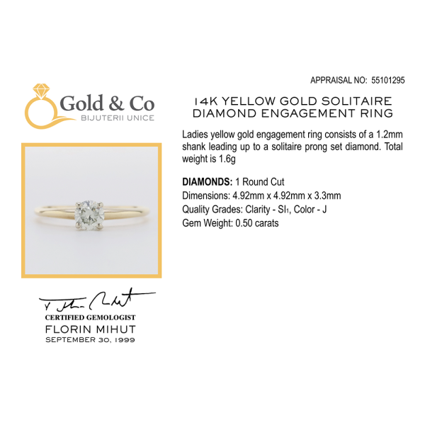 Inel Logodnă cu Diamant din Aur Galben 14k