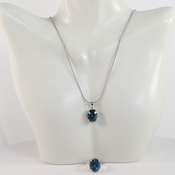 Set Colier & Inel cu Diamante & Topaz din Aur Alb 14k