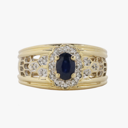 Inel cu Diamante & Safir Sintetic din Aur Galben 14k