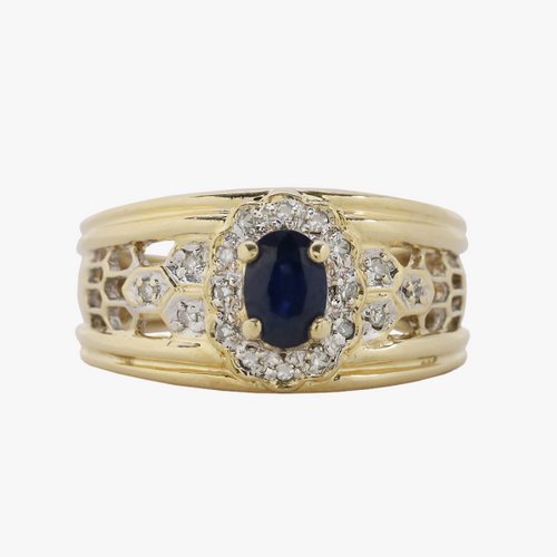 Inel cu Diamante & Safir Sintetic din Aur Galben 14k