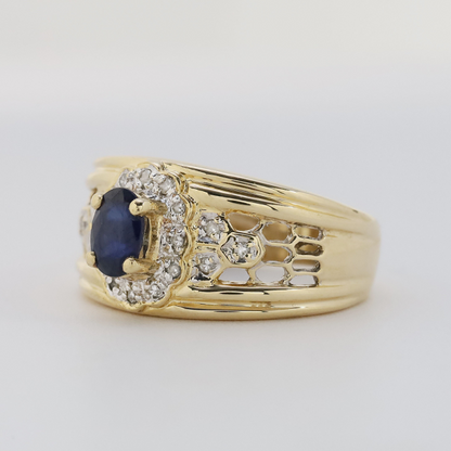 Inel cu Diamante & Safir Sintetic din Aur Galben 14k