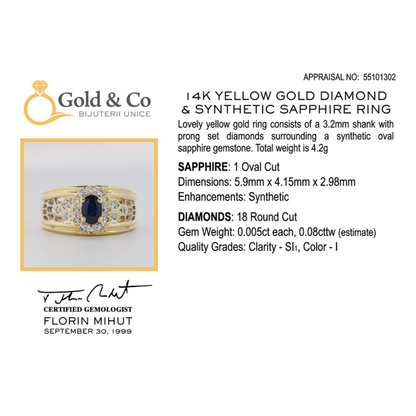 Inel cu Diamante & Safir Sintetic din Aur Galben 14k