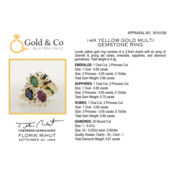 Inel cu Pietre Prețioase din Aur Galben 14k