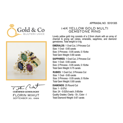 Inel cu Pietre Prețioase din Aur Galben 14k