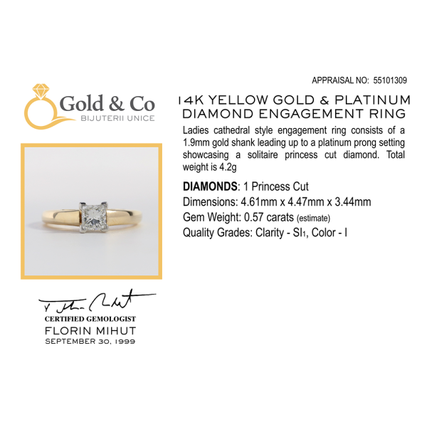 Inel Logodnă cu Diamante din Platină și Aur Galben 14k