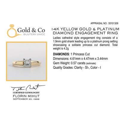 Inel Logodnă cu Diamante din Platină și Aur Galben 14k