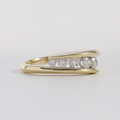 Inel Bypass cu Diamante din Aur Galben 14k
