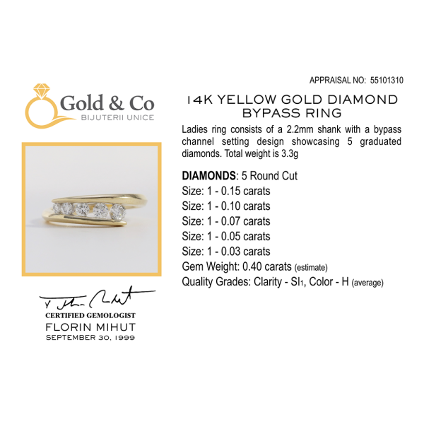Inel Bypass cu Diamante din Aur Galben 14k