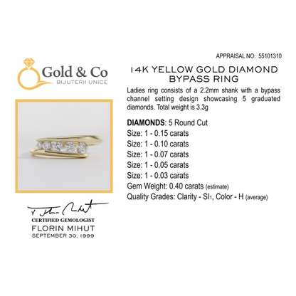 Inel Bypass cu Diamante din Aur Galben 14k