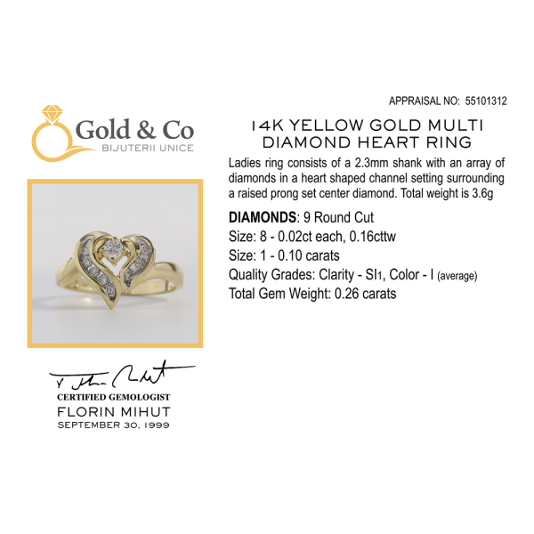 Inel Inima cu Diamante din Aur Galben 14k