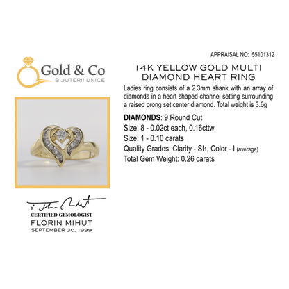 Inel Inima cu Diamante din Aur Galben 14k