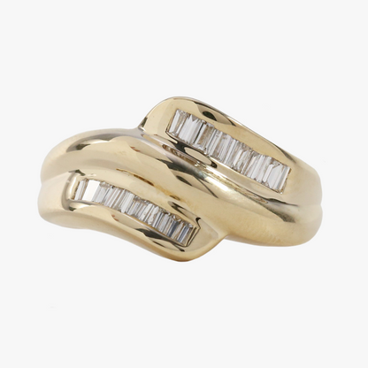 Inel Bypass cu Diamante din Aur Galben 14k