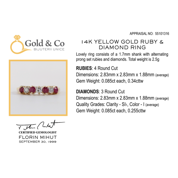 Inel cu Diamante & Rubine din Aur Galben 14k