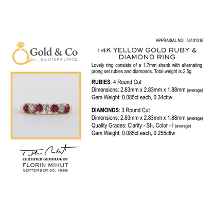 Inel cu Diamante & Rubine din Aur Galben 14k