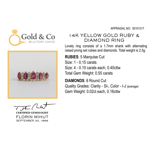 Inel cu Diamante & Rubine din Aur Galben 14k