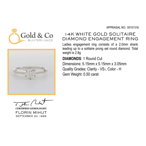 Inel Logodnă cu Diamant din Aur Galben 14k