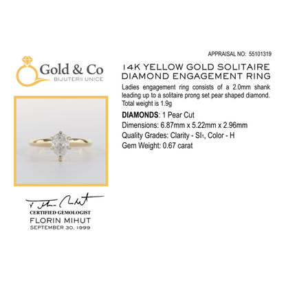 Inel Logodnă Cu Diamant din Aur Galben 14k