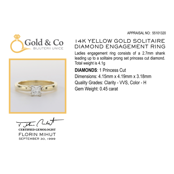 Inel Logodnă cu Diamant din Aur Galben 14k