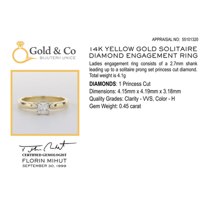 Inel Logodnă cu Diamant din Aur Galben 14k