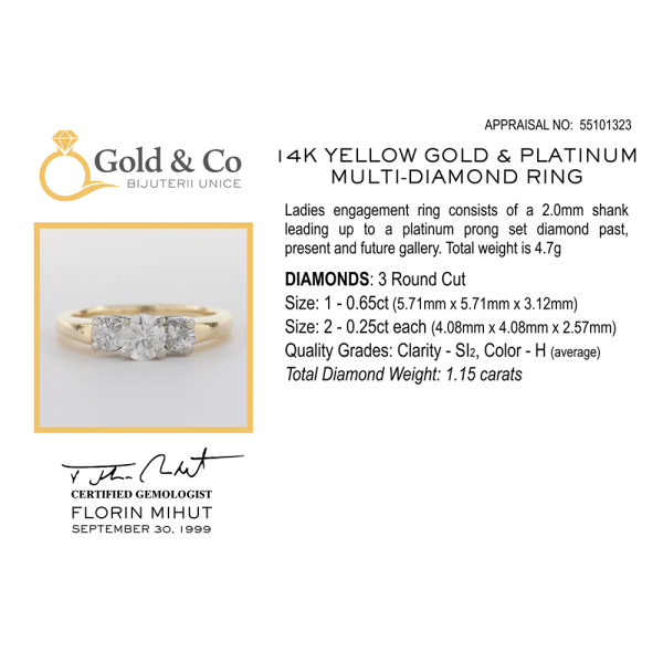 Inel Logodnă cu Diamante din Platină și Aur Galben 14k