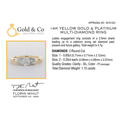Inel Logodnă cu Diamante din Platină și Aur Galben 14k