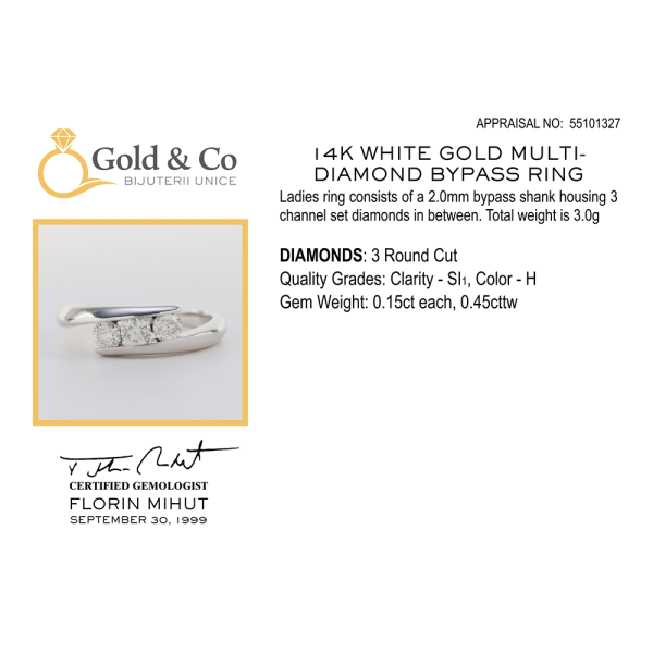 Inel cu Multiple Diamante Bypass din Aur Alb 14k