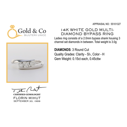 Inel cu Multiple Diamante Bypass din Aur Alb 14k