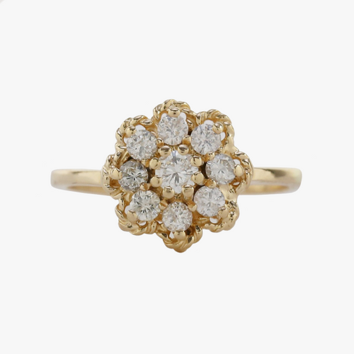 Inel Floare cu Diamante din Aur Galben 14k