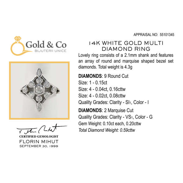 Inel cu Diamante din Aur Alb 14k