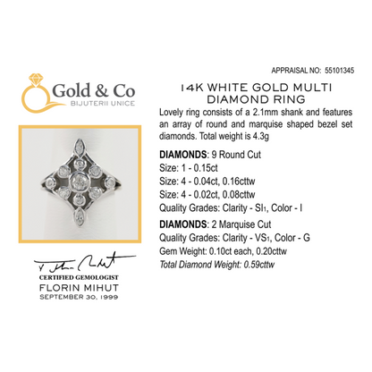 Inel cu Diamante din Aur Alb 14k