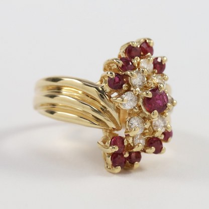 Inel cu Diamante & Rubine din Aur Galben 14k