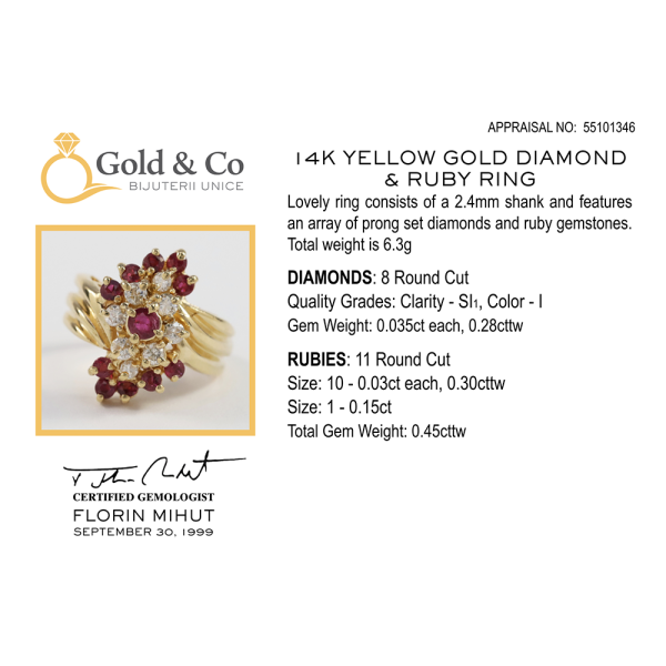 Inel cu Diamante & Rubine din Aur Galben 14k