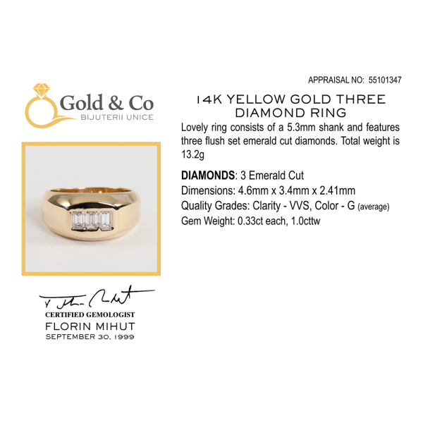 Inel cu Trei Diamante din Aur Galben 14k