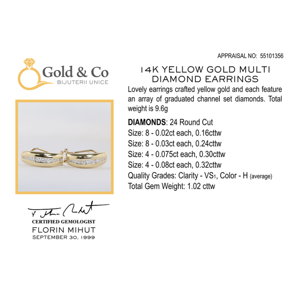 Cercei cu Diamante din Aur Galben 14k