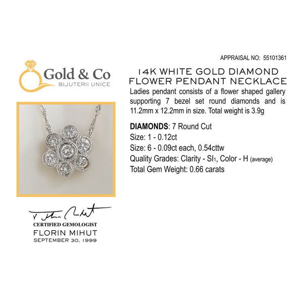 Colier & Pandantiv Floare cu Diamante din Aur Alb 14k