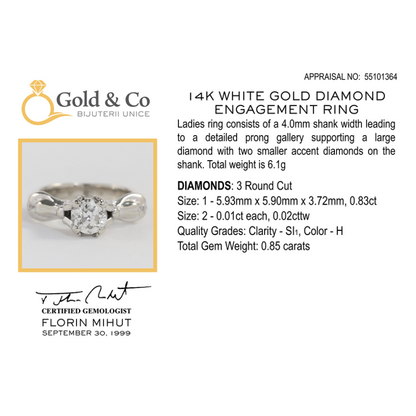 Inel Logodnă cu Diamante din Aur Alb 14k
